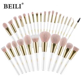 Pennelli per trucco BEILI Pennelli per trucco oro bianco Fondotinta professionale Ombretto in polvere Set di pennelli sintetici rosa di alta qualità 231102