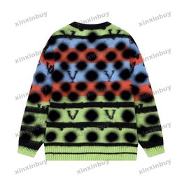 xinxinbuy Men designer Hoodie Sweatshirt Colourful stripes wool long sleeve women red Black white Grey S-XL