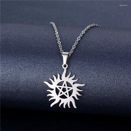 Pendant Necklaces Simple Classic Fashion Star Pentagram Sun Antique Silver Color Girl Short Long Chain Jewelry For Women