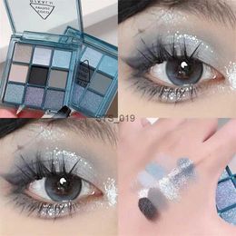 Eye Shadow Punk Blue Eyeshadow Palette 9 Colors Matte Smoky Black Eye Shadow Shimmer Palette Glitter Nude Cosmetics Pearlescent Eye MakeupL231115