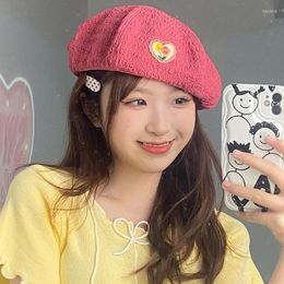 Berets Japanese Sweet Versatile Beret Women's Summer Thin Patch Love Decorative Pumpkin Hat Fashion Casual Painter Cap Mujer