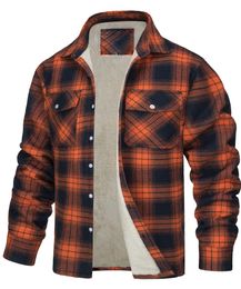 Plush men's jacket 2023 new long sleeved lapel plaid plush lining single breasted loose fitting coats