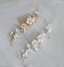 Hair Clips Freshwater Pearls Jewellery Bridal Comb Wedding Piece White Flower Women Ornament Accessories