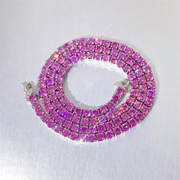 Chains 4mm Pink Zircon Tennis Necklace Women S925 Sterling Silver 5A Cubic Zirconia Link Chain White Gold Colour Birthday Gif