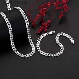 Chain Fine 925 Sterling silver Creative 7MM Chain bracelets neckalces Jewellery set for man women fashion Party wedding accessories giftL231115