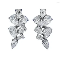 Stud Earrings Spring Qiaoer Luxury 925 Sterling Silver Leaf Shape Sparkling High Carbon Diamond Drop Wedding Party Fine Jewellery Gift