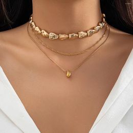 Pendant Necklaces Vintage Droplet Clavicle Necklace Women 2023 Multi Layered Irregular Beads Gold Color Metal Girls Fashion Jewelry
