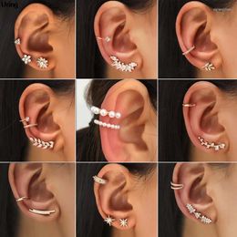 Stud Earrings Crystal Leaf Ear Jackets Trendy Jewellery Pearl Cuffs For Women No Piercing Earring Clip On Girls