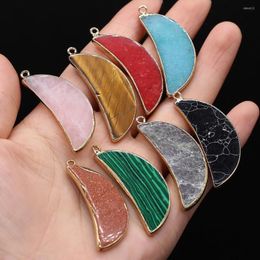 Pendant Necklaces Natural Agates Stone Moon Shape Tiger Eye Rose Quartz Charms For Making DIY Necklace Accessories 16x43mm