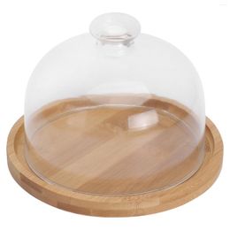 Dinnerware Sets Transparent Glass Cover Cookie Trays Lids Mini Cake Dome Plate Base Dessert Wooden Server
