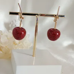 Dangle Earrings Korean Version Of Red Cherry Silver Needle Retro Temperament Knotted Drop Girl Jewellery Gift