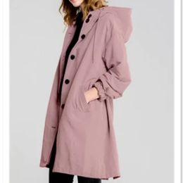 여자 트렌치 코트 여성 느슨한 버튼 캐주얼 바람막이 자 재킷 가을 겨울 여성 후드 긴 소매 바람 방지 및 방수 재킷 231114