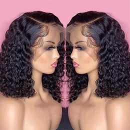 Synthetic s Deep Curly Short Bob Human Hair Brazilian 13x5x1 Lace Front For Women Pre Plucked Side Part 231115