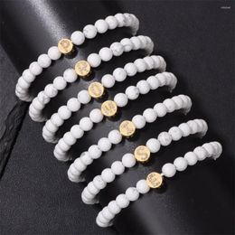 Strand Fashion Initial Letter Charm Bracelet Natural Stone White Howlite Turquoises A-Z Letters Beads Bracelets For Women Men Jewellery
