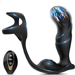 Anal Toys Toy Vibrator MaleProstate Massager Delay Ejaculation Lock Ring Penis Cockring Remote Control Plug Butt Sex for Men 231114