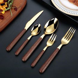 Set di posate Set di 5 Cucchiaio in acciaio inox dorato Kit forchetta coltello Posate Confezioni Accessori cucina Utensili Gadget Stoviglie