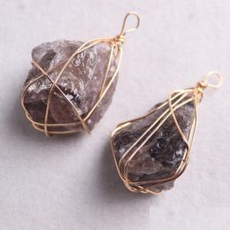 Pendant Necklaces 12Pcs/Lot Wire Wrap Natural Stone Smoke Crystal Necklace Healing Energy Jewellery Bk Wholesale Items For Sma Dhgarden Dhadb