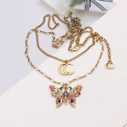 Brand 20Style Designer Double Letter Necklaces Butterfly Pendant Thick Chain Sweater Necklace for Fashion Women Wedding Gift Jewelry Accessories