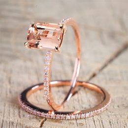 Solitaire Ring Elegant and luxurious rose gold Coloured ring suitable for women fashionable metal inlaid champagne stone wedding ring set engagement Jewellery 231115