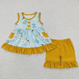 Clothing Sets Children Girls Summer Clothes Boutique Sleeveless Floral Tank Tops Frilly Shorts Group For Baby Kids Toddler Casual Outfits