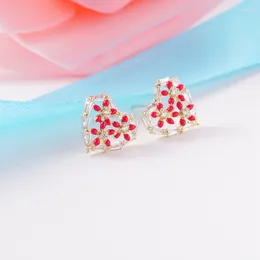 Stud Earrings ESSFF Temperament Heart Design Red Drip Process For Women Girls Gifts Prevent Allergies Piercing Trend Jewellery