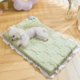 kennels pens Cute Washable Soft Plush Pet Bed Mat Household Universal Pet Mattress For Indoor Cat Dog 231114