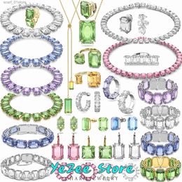 Chain Original 2023 Tren Austrian Crystal Sunny Luxury Millenia Green Necklace Earrings Bracelet Jewellery Store Set for WomanL231115