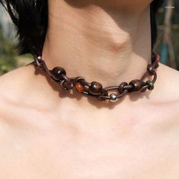 Choker Wood Woven Necklace Women's Chinese National Style Accessories Niche Design Sense Of Vintage Collarbone Chain