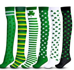 Irish Green Stockings Clover Striped Socks Over Knee Socks St. Patrick's Day Party Striped Socks Silk Socks Set
