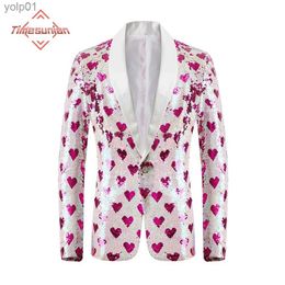 Men's Jackets Stylish Sequin Tuxedo Blazer Men One Button Shl Lapel Mens Party Suit Jacket Wedding Groom Stage Singer ComeL231115