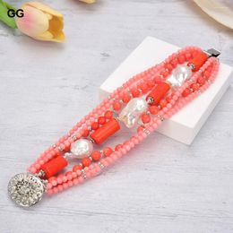Strand GuaiGuai Jewelry 8'' 7Strands Coral Natural White Keshi Baroque Pearl Bracelet