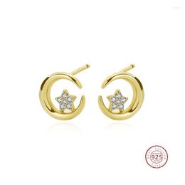 Stud Earrings 925 Sterling Silver Fashion Inlaid Zircon Five-pointed Star Moon For Women Wedding Party Jewellery Gift