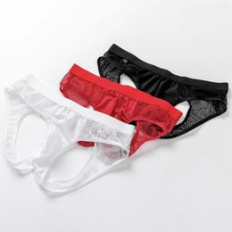 Underpants 2023 Mens Buttocks Hollow Thong Fishnet Mesh See Through Pouch Crotchless Backless Briefs U Convex Penis Underwear