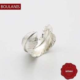 S925 Sterling Silver Ring Personalized Opening Adjustable Fashion Handmade Feather Retro Net Red Couple Simple Style Jewelry Lover Gift New Style new 2023
