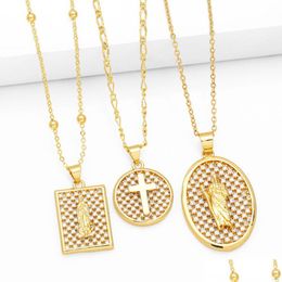 Pendant Necklaces Retro Fashion Geometric Cross Virgin Mary Pendant Necklace Wholesale Brass Cubic Zircon Jewellery Drop Delivery Jewelr Dhcva