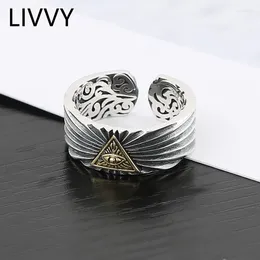 Cluster Rings LIVVY Thai Silver Color Eye Of God Vintage Egypt Pyramid Ring Woman Man Punk Egyptian Triangle Adjustable