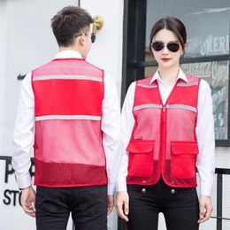 Men's Vests Work Vest Electrician With Rflective Stripes Mesh For Men Outdoor Working Summer Workwear Sleeveless Jacket