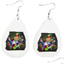 Dangle Chandelier Faux Leather Earrings Hippie Gnome Tiedye In The Flowers Peace Love On A Dark Desert Highway Drop Deliver Dhgarden Dhvbn