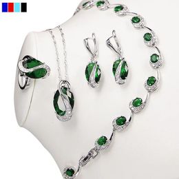 Wedding Jewellery Sets Green Emerald 925 Sterling Silver Jewellery Sets For Women Sapphire Topaz Garnet Bracelet Necklace Earrings Ring Pendant 231115