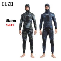 Swim wear Wetsuit 5mm Camouflage Long Sleeve Fission Hooded 2 Pieces Of Neoprene Submersible Men Keep Warm Scuba Diving Suit 231115