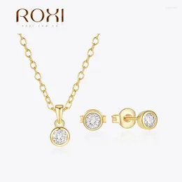 Stud Earrings ROXI 925 Sterling Silver Women 3PCS Square/Round Zircon Earring With Pendant Necklace Set Engagement Party Wedding Jewelry