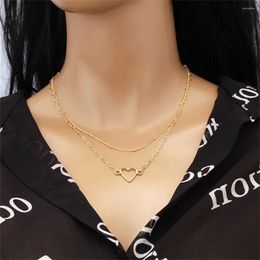 Pendant Necklaces Fashion Vintage Gold Colour Simple Geometric Chain Heart Circle Necklace For Women Female Multilevel Choker Jewellery Gift