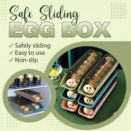 Storage Bottles 3 Colours Household Automatic Safe Slide Egg Box Drop-Proof Tray Holder Basket Closet Kitchen Fridge