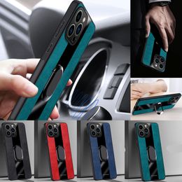 Magnetic Bracket PU Lichi Leather Phone Case For iPhone 15 Pro Max 13 Pro 12 Pro 11 Pro 14 Pro Max 14 Plus Metal Ring Holder Shell