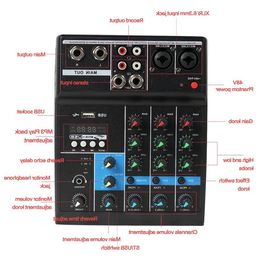 Freeshipping 4 Channels Audio Mixer Sound Mixing Console Bluetooth USB Record Computer Playback 48V Phantom Power Delay Repaeat Effect Xnps