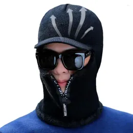 Bandanas Winter Brim Hat One Piece Knitted Scarf With Neck Protection Windproof Zippered Cycling Skiing Hats To Prevent Coldness