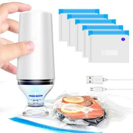 Other Kitchen Tools Reusable Vacuum Food Storage Zipper Bags Set Electric Handheld Vacuum Sealer Pump Sous Vide Bags USB Rechargeable BPA Free 231115