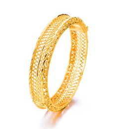 Bangle Hollow Women Mesh Buckle 18k Yellow Gold Filled Lady Girlfriend Wedding Party Jewellery Gift Dia 60mmBangle