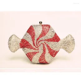 Evening Bags Red White Crystal Diamond Women Clutch Purse Hollow Out Wedding Messenger Bag Metal Clutches Bridal Rhinestones Handbag