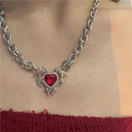 Pendant Necklaces Korean Fashion Red Rhinestone Heart Necklace Hip Hop Egirl Y2k Flame Love Irregular Chains For Women Party Jewelry 2023